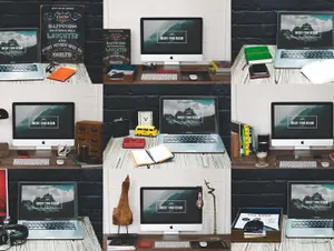 苹果iMac和MacBook笔记本电脑显示设备PSD贴图样机模型Mac Screen Mockups