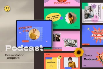 超现代主播时尚博主自媒体营销幻灯片演示ppt模板素材 Podcast Powerpoint Template