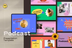 超现代主播时尚博主自媒体营销幻灯片演示ppt模板素材 Podcast Powerpoint Template