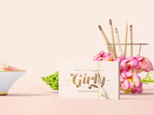 3个粉色系女性少女品牌场景样机模板免费下载 Three Girly Brandi