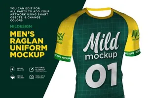 插肩运动短T恤设计样机模板