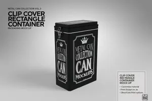 矩形盒子铁盒容器包装盒样机展示ClipCover Rectangle Container MockUp