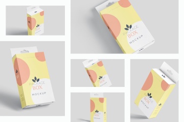 带挂耳设计扁平矩形产品包装盒效果图样机 Package Box Mockup