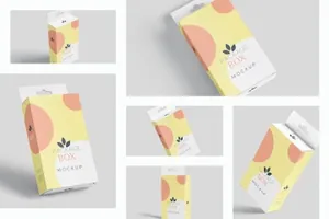 带挂耳设计扁平矩形产品包装盒效果图样机 Package Box Mockup