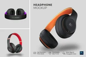 头戴式耳机设计效果图样机模板 HeadPhone Mockup
