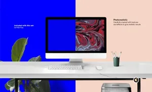 简约办公桌面一体机电脑屏幕演示样机模板 Desktop Mock-Up