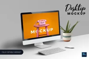iMac一体机电脑屏幕预览样机模板 Desktop Mockup