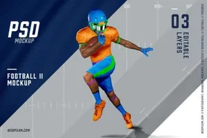 带球姿势的橄榄球(美式足球)套装设计展示样机下载
