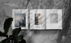 植物阴影大理石背景杂志版式设计预览样机模板 Magazine Mock Up