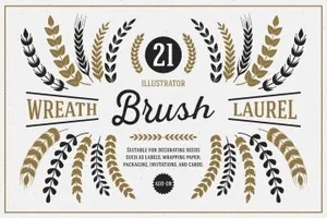 麦穗桂枝Illustrator笔刷装饰素材 Wreath  Laurel Bru