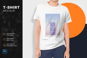男士休闲T恤印花设计图案预览样机模板 T-Shirt Mockup