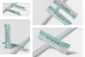 白砂糖长条包装纸袋外观设计图样机 Sugar Bag Mockup – Slim Rectangle