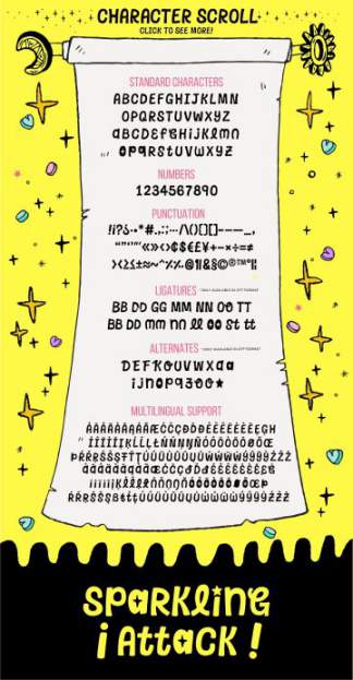 80/90年代复古有趣俏皮卡通游戏风格英文字体 Sparkling Attack! Font