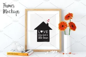 室内画框样机 White Interior Frame Mockup