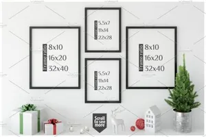 圣诞节室内装饰画框样机 Christmas Interiors