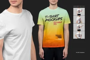 逼真质感的圆领T恤服装设计样机VI展示模型