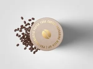 高分辨率智能对象纹理背景纸管咖啡包装模拟套装Coffee Packaging Mock