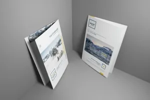 时尚高端的A5尺寸房地产双折页两-fold-brochure leaflet mockups