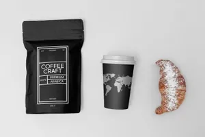 高品质高端品牌烘焙面包店羊角PSD咖啡豆模型