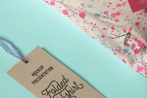 折叠好的T恤品牌VI贴图样机模板 Folded T-Shirt Mockup Template 2