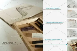 木炭和素描绘画展示样机 Charcoal  Sketch Mockup