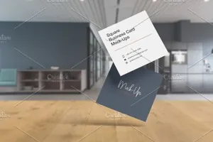 逼真企业商用方形名片样机模板Square Business Card Mockup