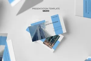 时尚高端简约蓝海蓝色商业商务幻灯片Qezio  Blue Color