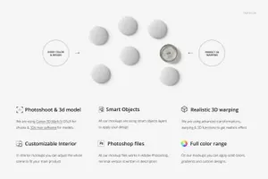 高端的面料花样效果的徽章样机Fabric Buttons Mockup