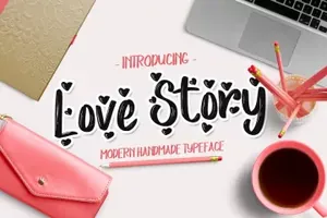 一款关于爱情故事的英文字体Love Story Handwriting Font