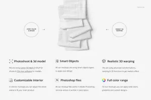 整齐的面料图案花样设计设计展示样机Folded Fabrics Mockup