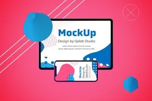 新孟菲斯风格的时尚简约清新iPhone XS和iPad Pro APP UI样机展示模型