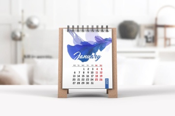 迷你桌面日历设计图样机 Mini Desk Calendar Mockup