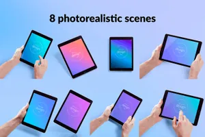 时尚高端逼真品质的多功能手持iPad平板电脑UI样机展示模型