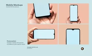 滴水屏智能手机屏幕预览样机模板 Mobile Mockups