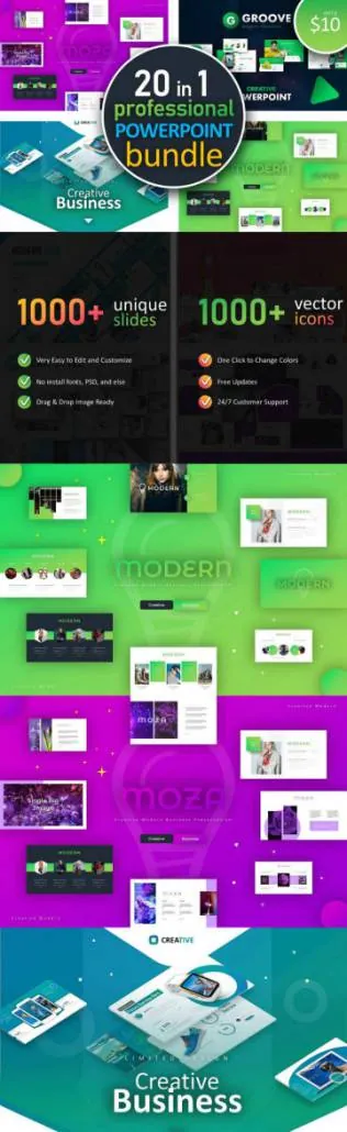 专业高效的商业PPT幻灯片模板Powerpoint Bundle