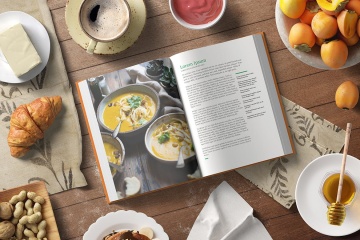 高品质的厨房场景书籍装帧VI样机展示模型cook-book-mockup-kitchen