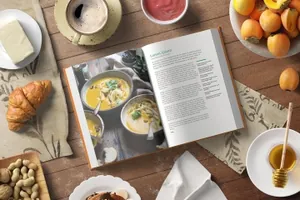 高品质的厨房场景书籍装帧VI样机展示模型cook-book-mockup-kitchen