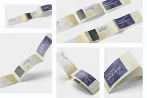 黄色印花撞色印刷品牌广告设计三折小册子模型样机