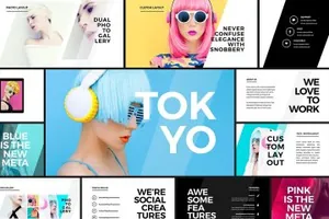 现代时尚时装发布会杂志PPT演示模板 Tokyo – Creative Presentation