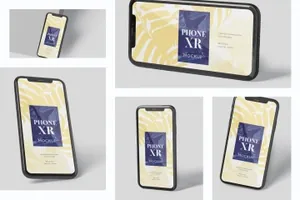iPhone XR智能手机多角度屏幕预览样机模板 Phone XR Mockup