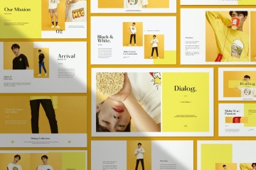 77时尚清新潮流的黄色配色powerpoint幻灯片