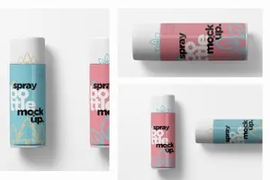 逼真的空气清新剂防晒喷雾瓶外观Bottle Mockups