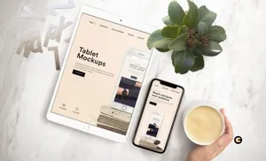 桌面平板电脑 iPhone手机组合响应式网页或设计样机下载