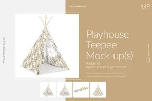 儿童玩乐帐篷设计样机模板Playhouse Teepee Mock