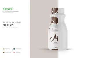 哑光塑料牛奶瓶样机Matte Plastic Bottle Mockup