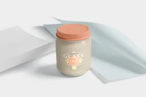 5个PSD逼真高分辨率透明玻璃罐模型样机