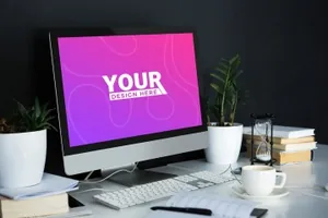 桌面办公场景一体机电脑样机模板 Desktop Mockup