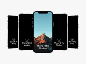 苹果手机APP贴图样机模板免费下载 Free Five iPhone 12 Pr