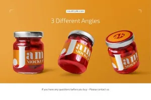 果酱玻璃罐包装标签设计预览样机套装