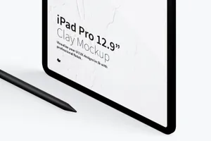平板样机素材 Clay iPad Pro 12.9” Mockup , Isometric Left View 02